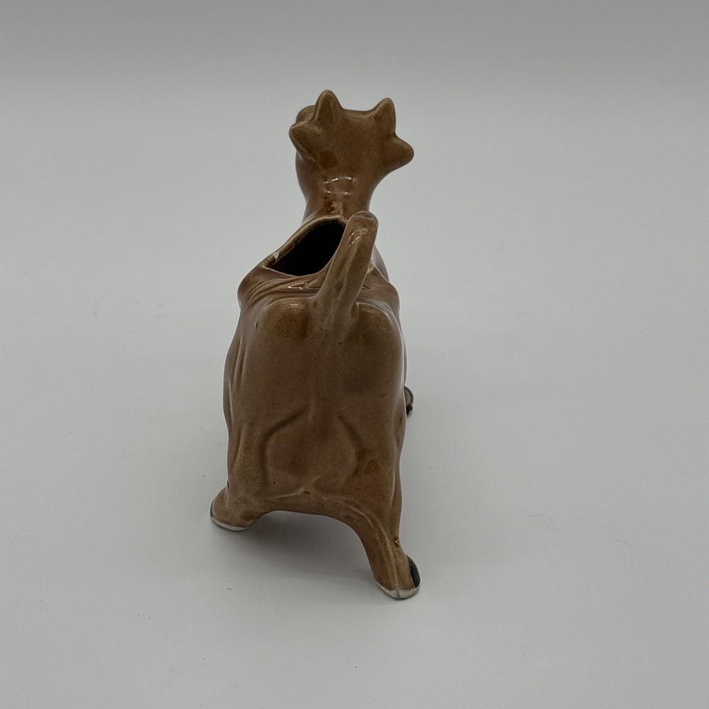 Vintage Ceramic Jersey Cow Creamer Brown Glazed Novelty Pitcher with Cowbell - Picture 6 of 8